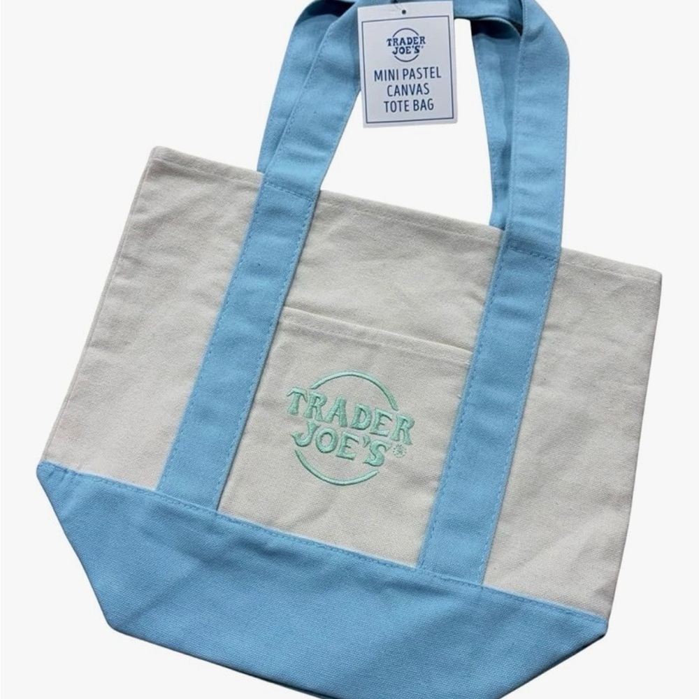 🌿 Trader Joe’s Mini Pastel Blue Canvas Tote Bag 💙